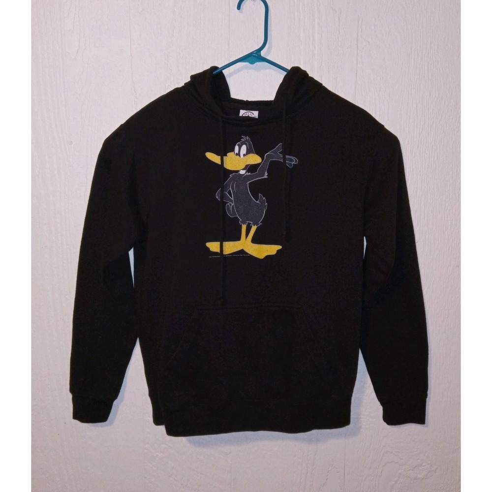 Delta Daffy Duck Hoodie Men Small Black Looney Tunes Graphic Sweatshirt